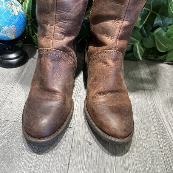 Born Women's Poly Riding Boot Size 8 M Tall Zip Block Heel Brown Leather - Picture 3 of 13